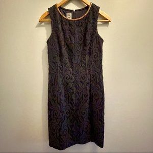 Anne Klein Navy Lace / Leather Collar Dress